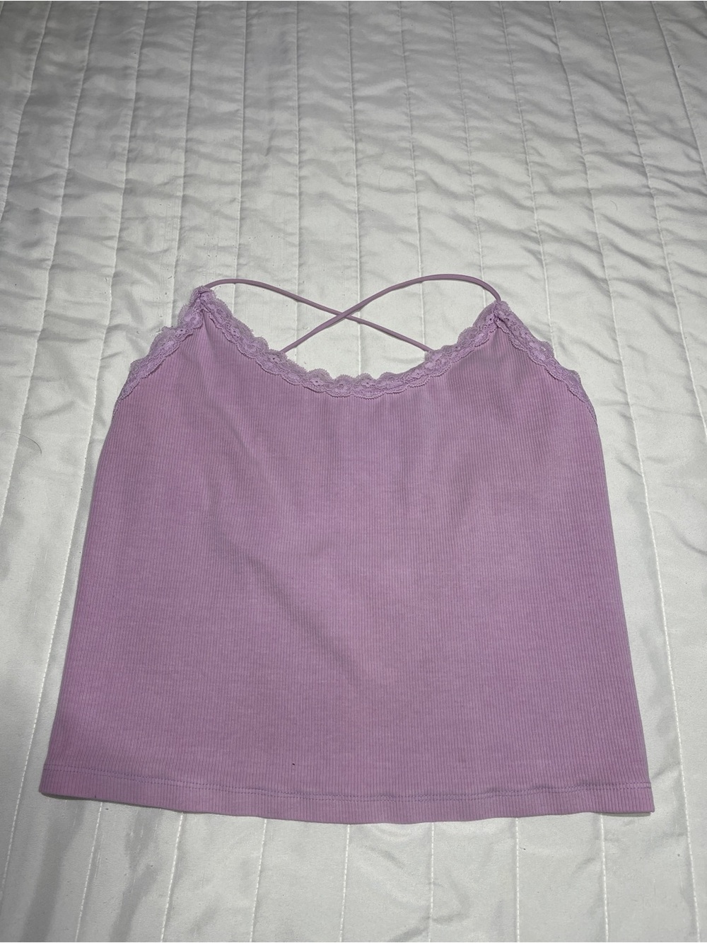 American Eagle Outfitters Lavender Ribbed Lace-Trim Cami